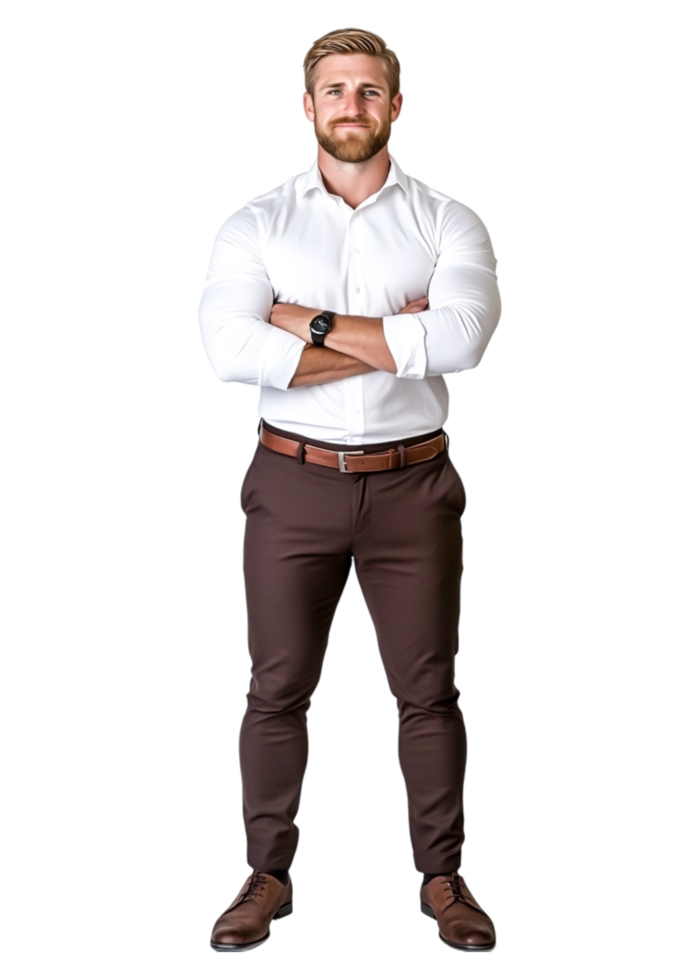 Confident Young Man with Muscular Build in Professional Outfit png