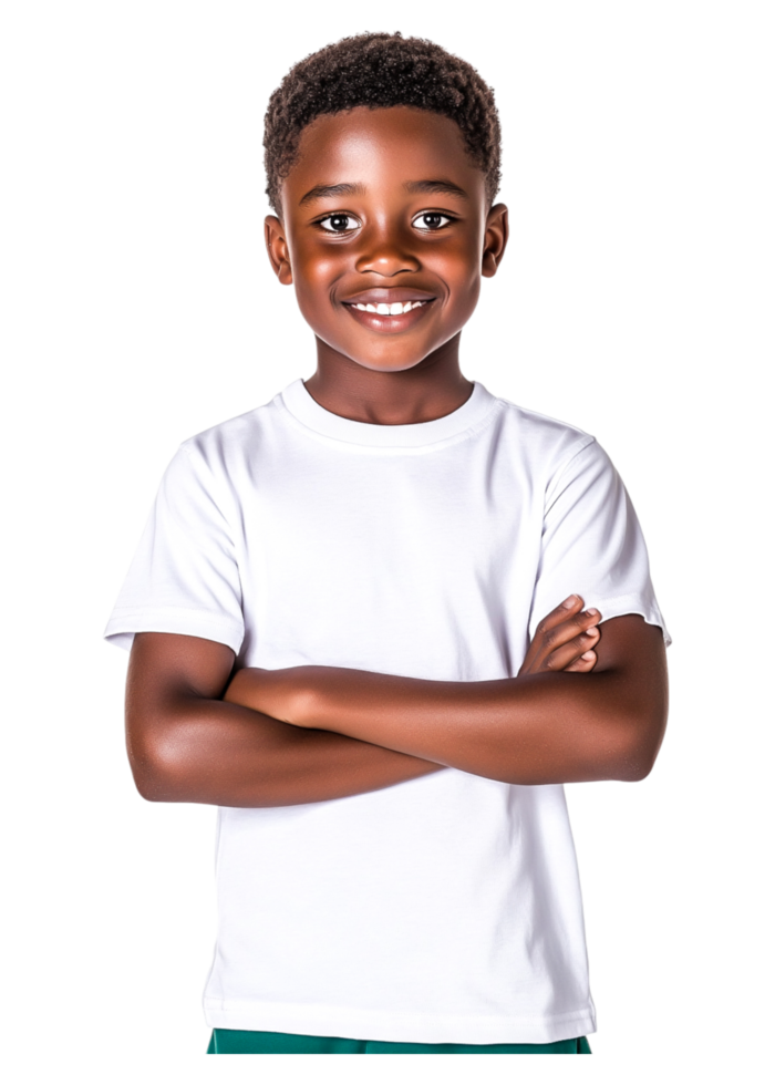 Happy Smiling Boy with Short Curly Hair and Arms Crossed png