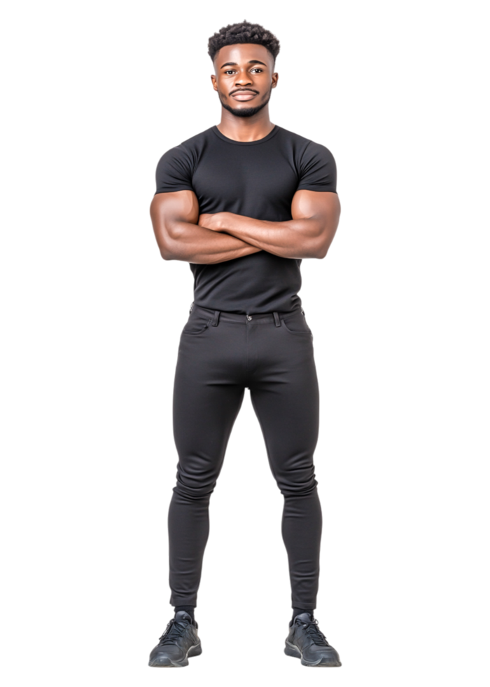 Confident Young Man in Black Sportswear with Arms Crossed png