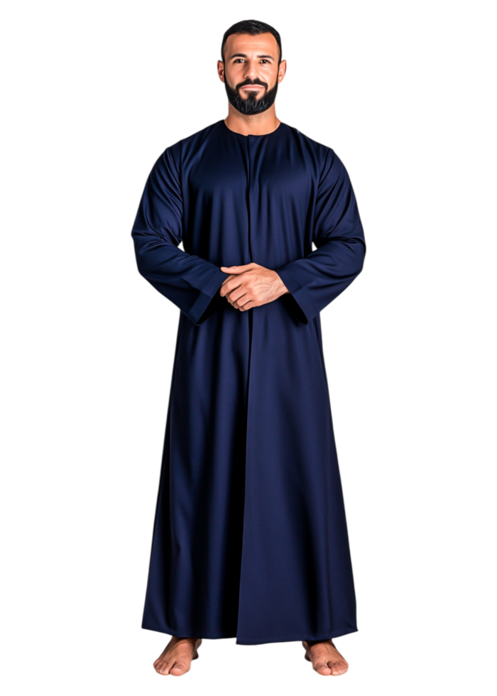 Elegant Man in Traditional Long Dark Robe Posing Confidently png