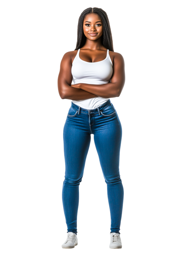 Confident Woman in Casual Outfit with Arms Crossed Against png