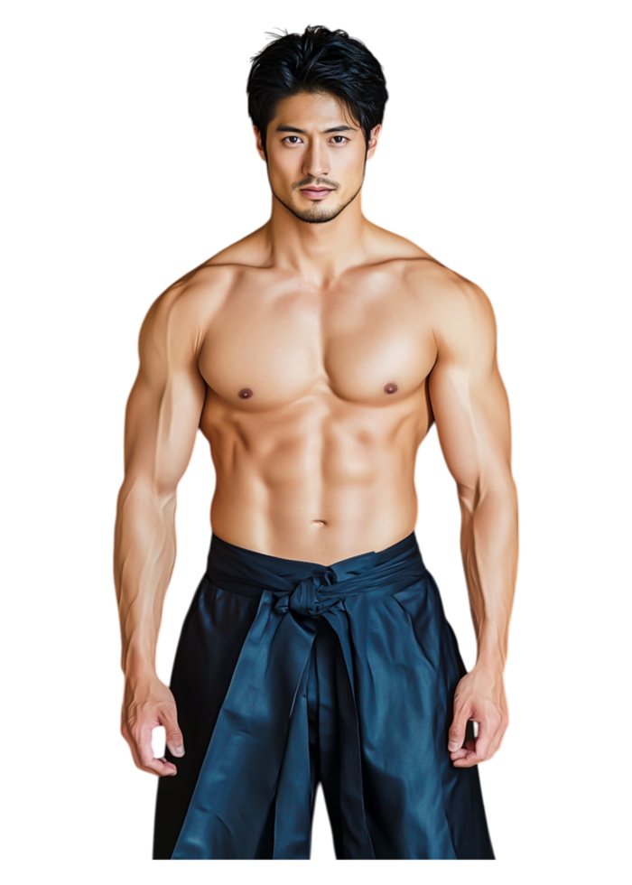 Athletic Male Model Posing with Confidence in Tailored Trousers png