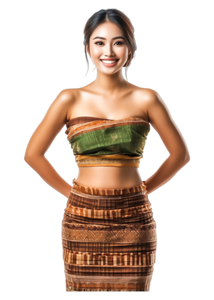 Young Woman in Traditional Attire with Vibrant Patterns and Colors png