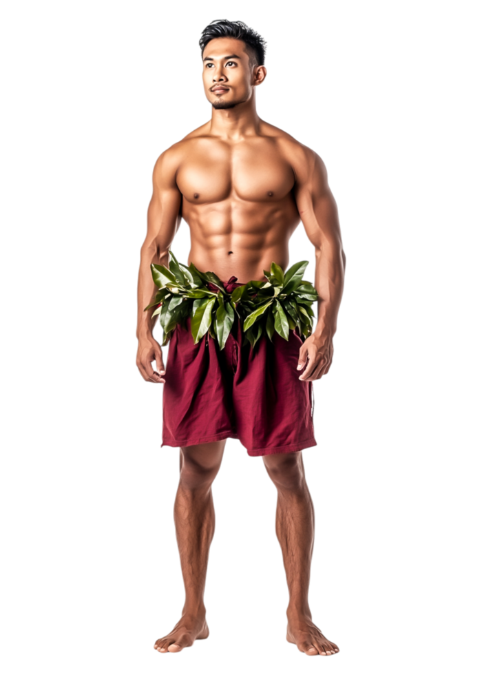 Young Male Model in Traditional Wear with Tropical Leaves Accessories png