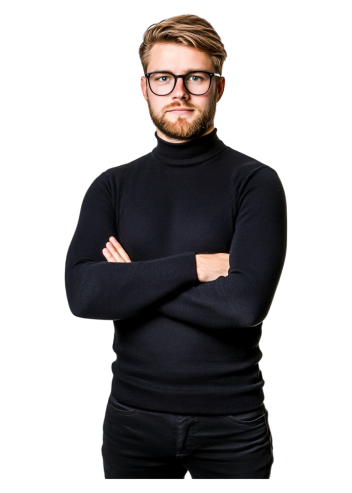 Confident Young Man in Turtleneck Sweater with Arms Crossed png