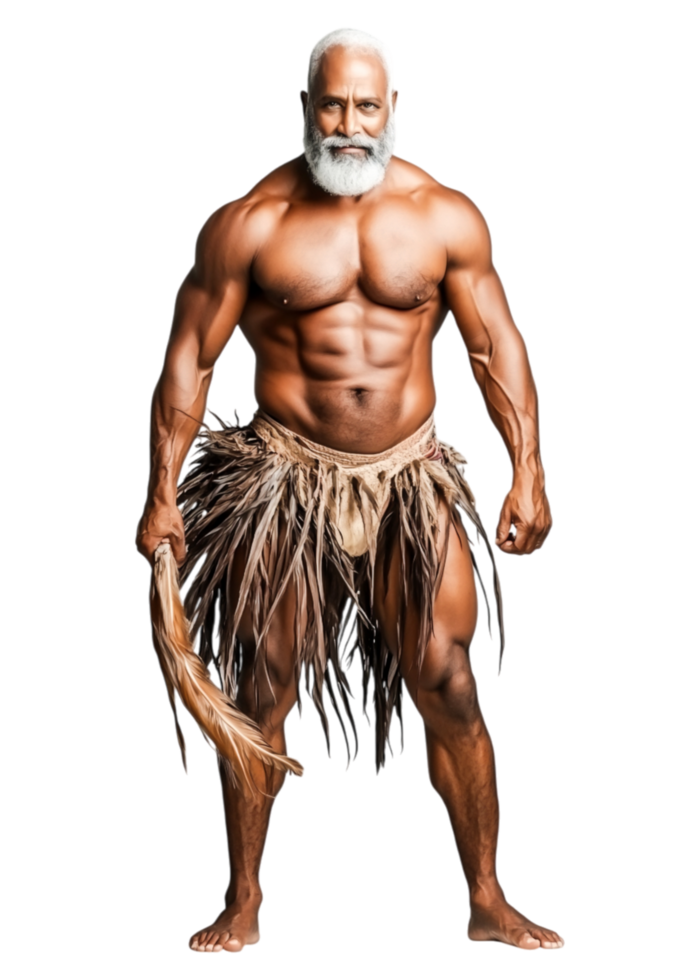 Strong Male Warrior in Traditional Attire with Inviting Expression png