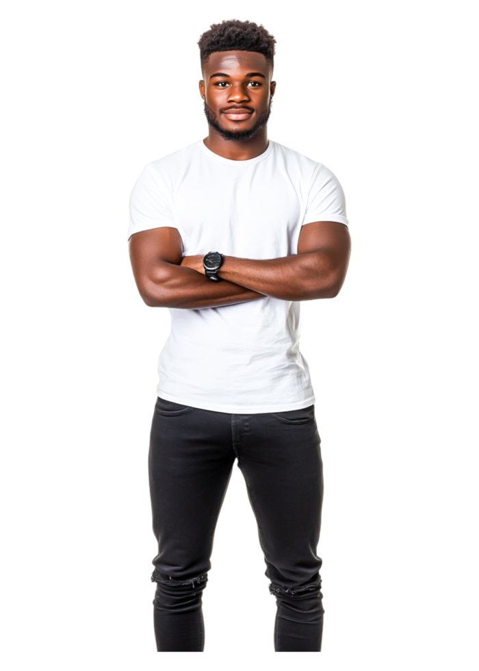 Confident Young Man with Crossed Arms in Casual Outfit Smiling png