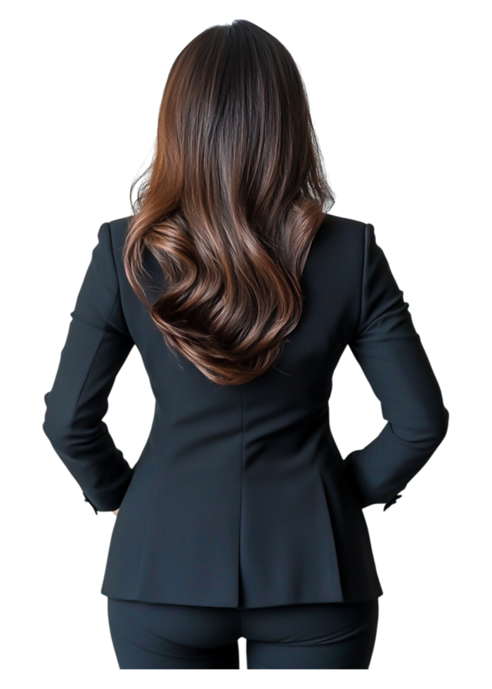 Professional Woman in Black Suit with Long Hair Facing Away png