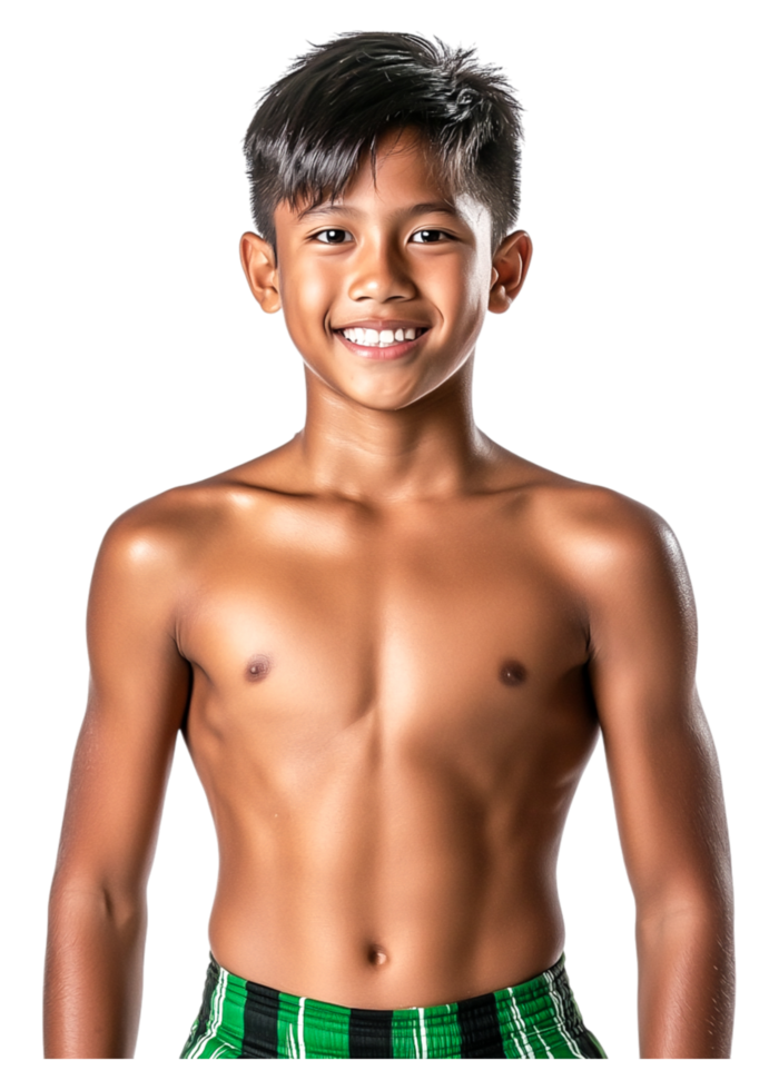 Young Boy Smiling with Bright Eyes and Short Hair on Isolated Background png