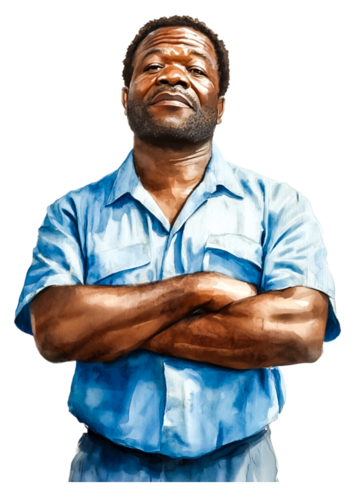 Confident Man in Blue Shirt with Arms Crossed in Strong Pose png