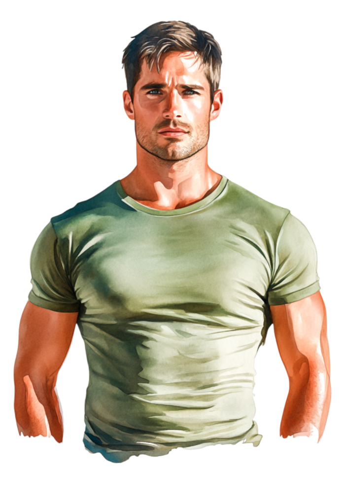 Confident young man in a fitted t-shirt with a striking pose png