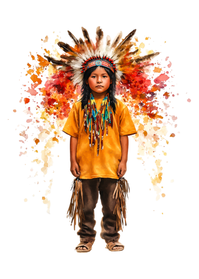 Young Indigenous Person Wearing Colorful Traditional Attire png
