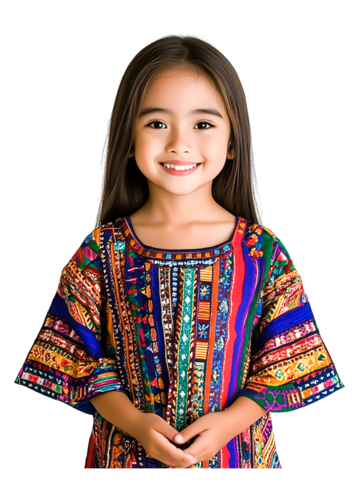 Smiling Girl in Colorful Traditional Dress on Isolated Background png