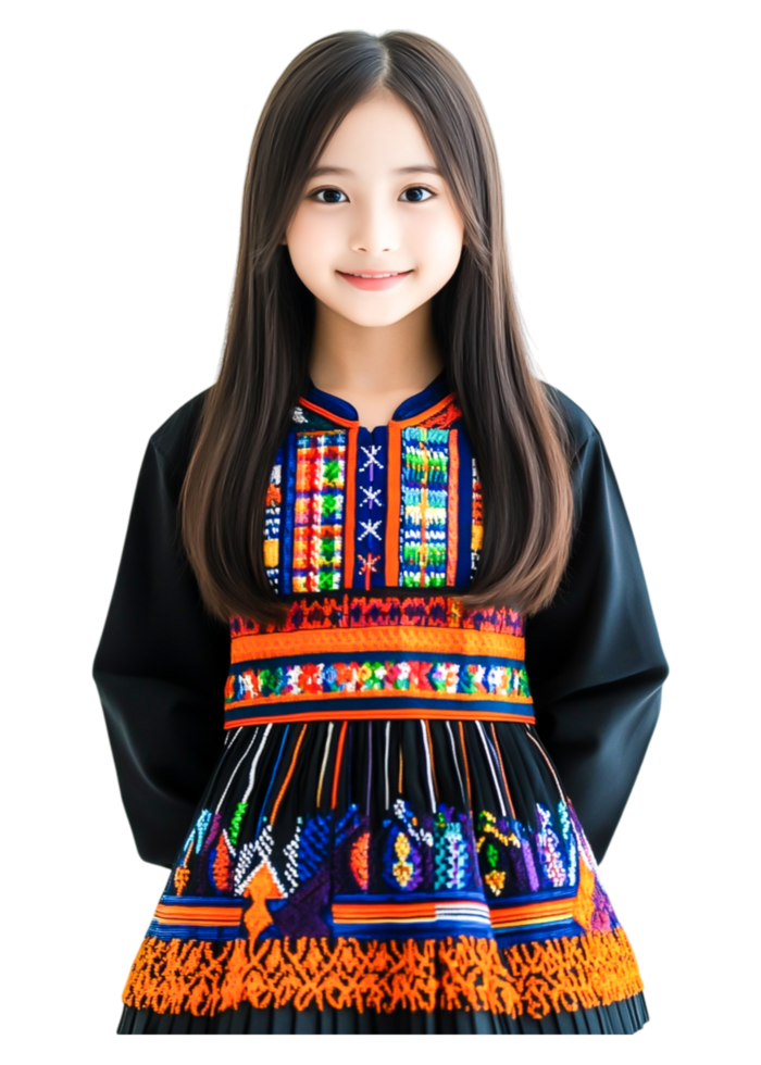 Young Girl in Colorful Traditional Dress Smiling Cheerfully png