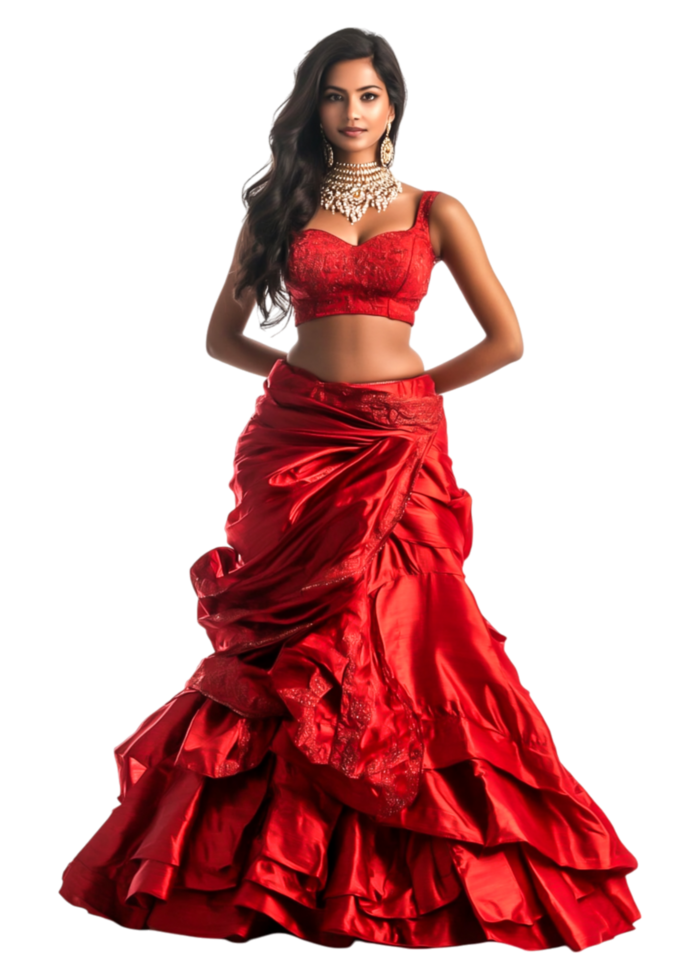 Elegant Model in Red Dress Posing with Grace in Studio Setting png