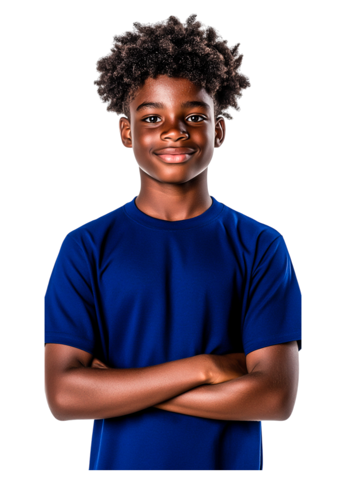 Confident Boy with Curly Hair Posing with Arms Crossed Smiling png