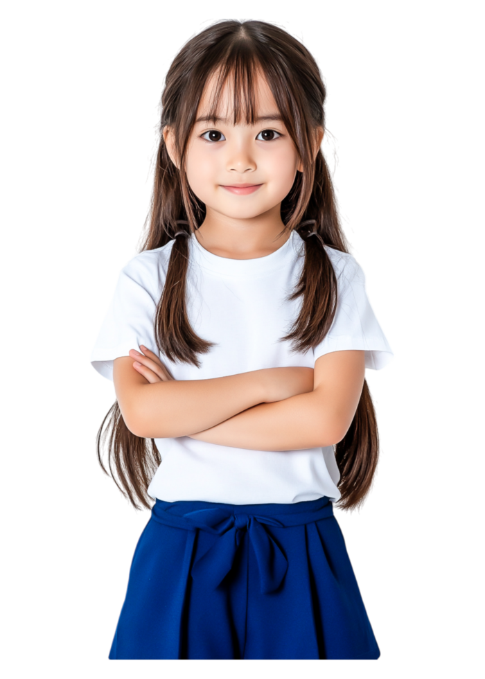 Confident Young Girl with Long Hair in Casual Clothing and Posing png