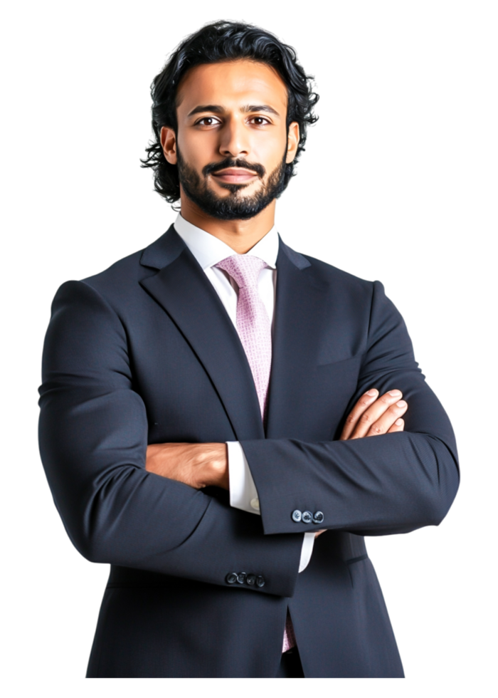 Confident Businessman Posing with Arms Crossed in Formal Attire png