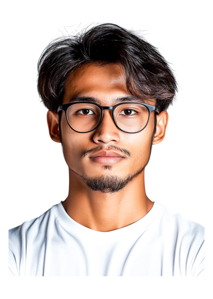 Young Man with Glasses Posing in Studio Against png
