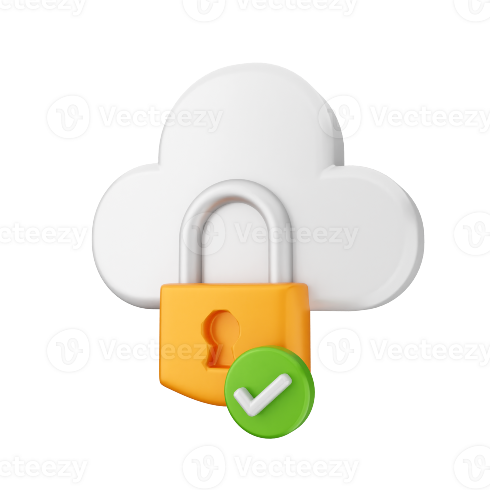 Cloud security with padlock and check mark png