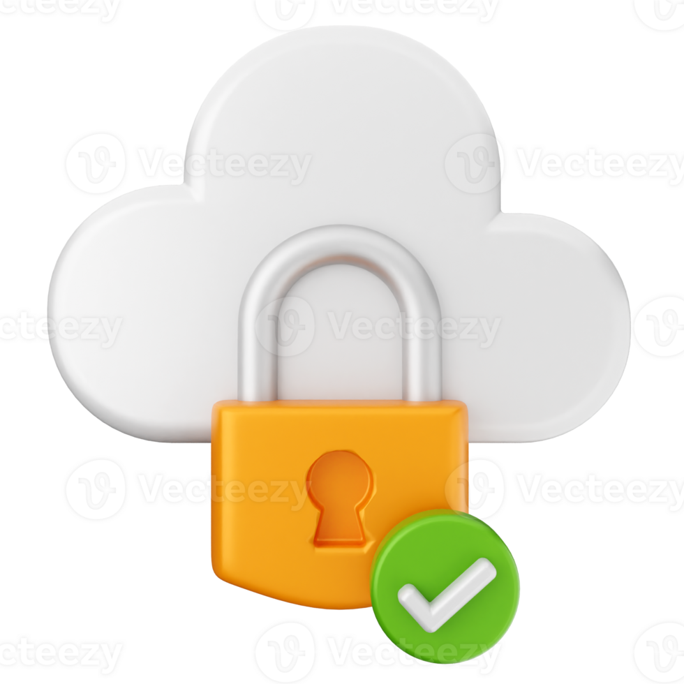 Cloud security with padlock and check mark png