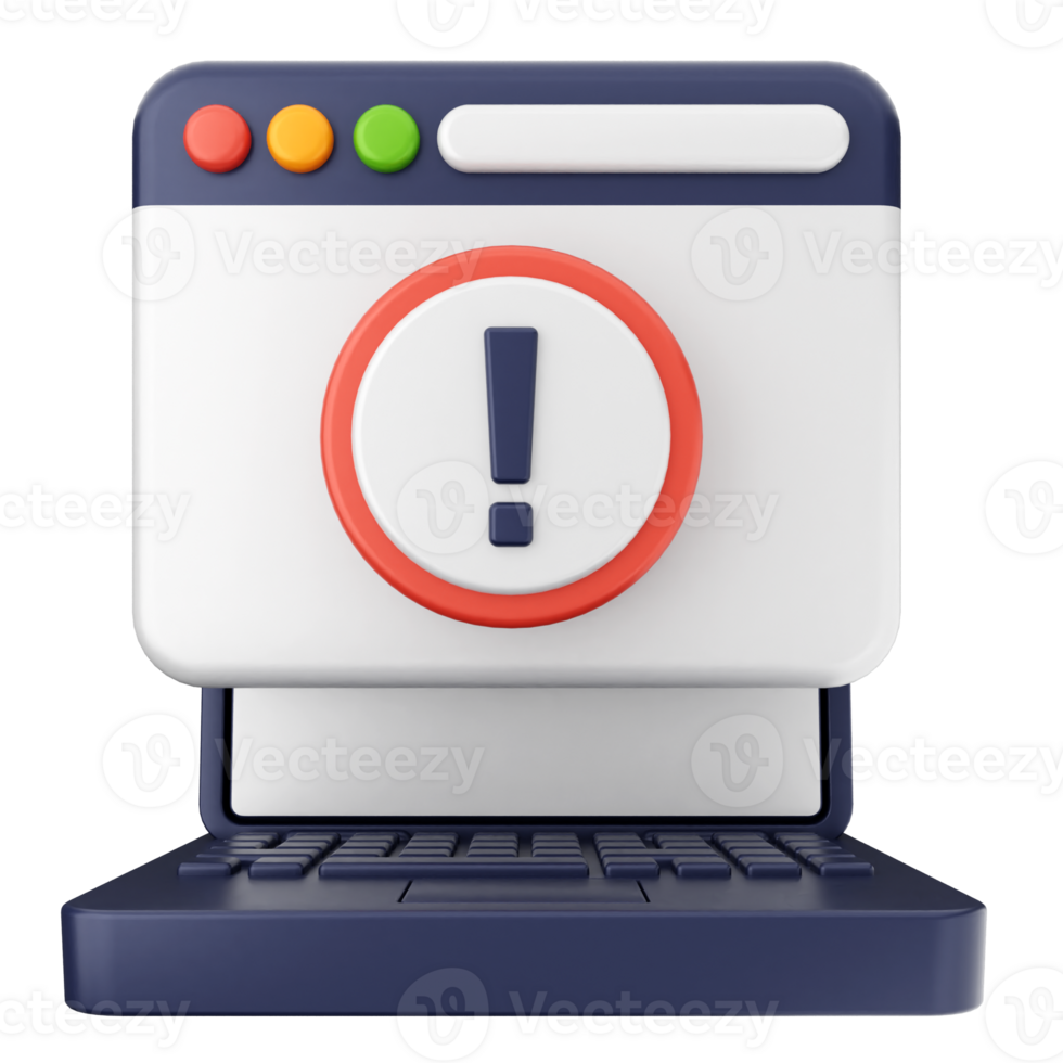 A computer with an exclamation mark on it png