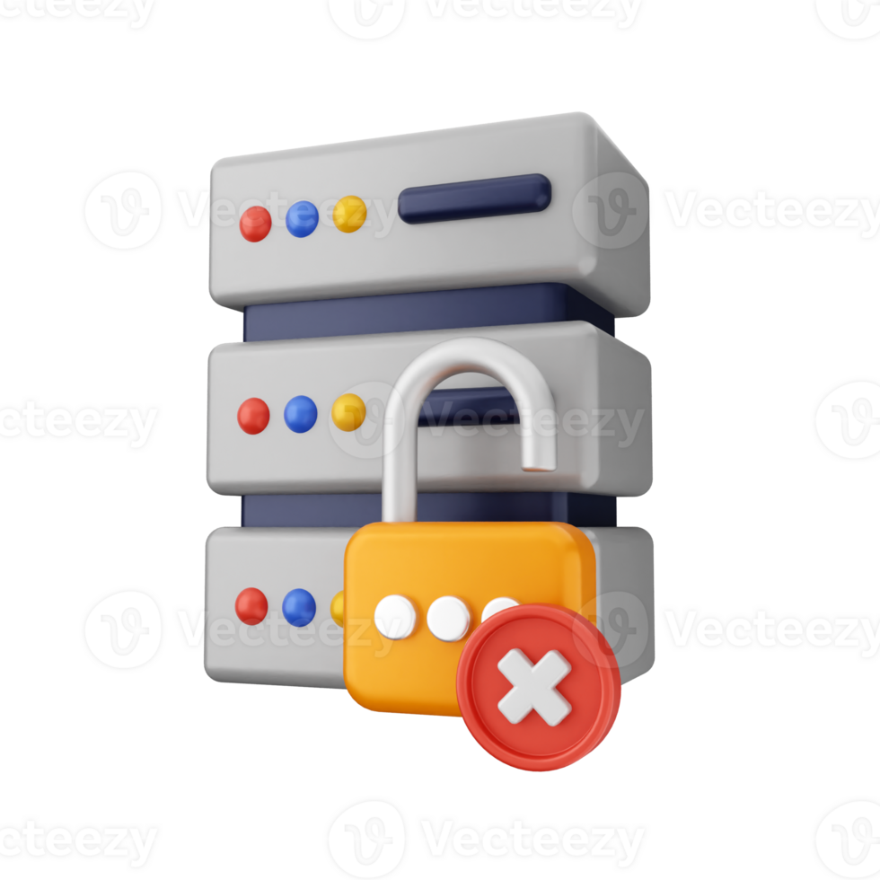 A server with a padlock and a red cross png