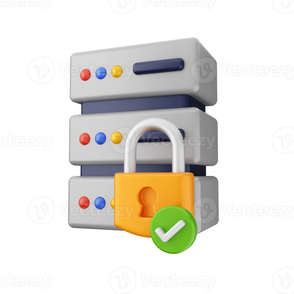 A server with a padlock and a green tick png