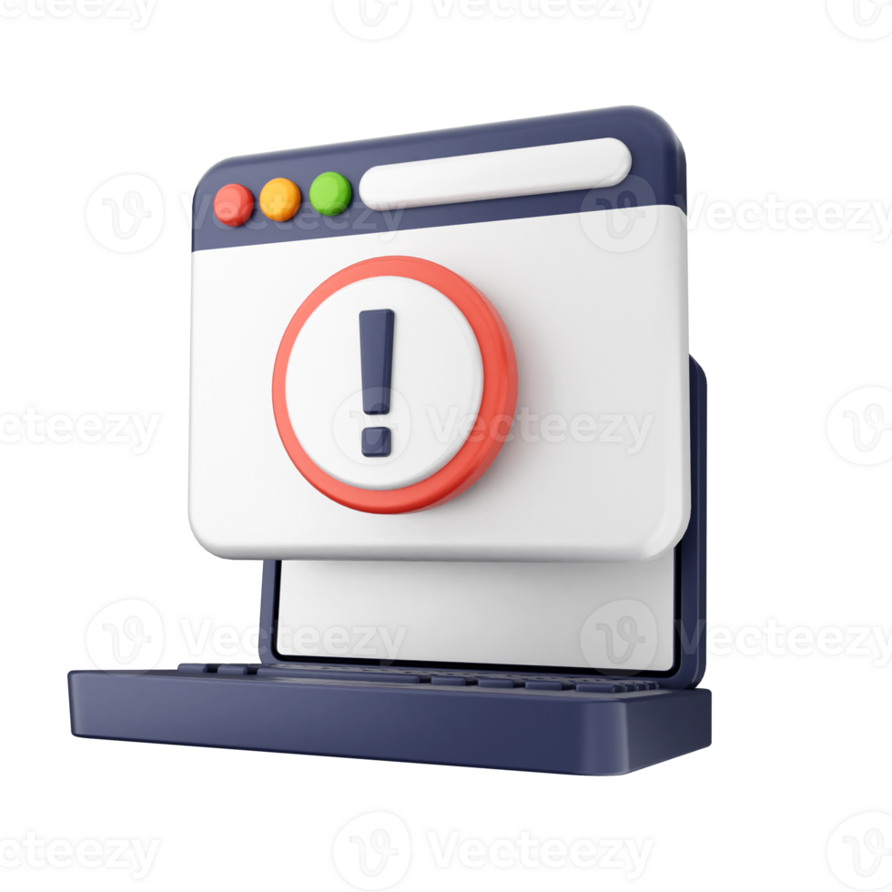 A computer with an exclamation mark on it png