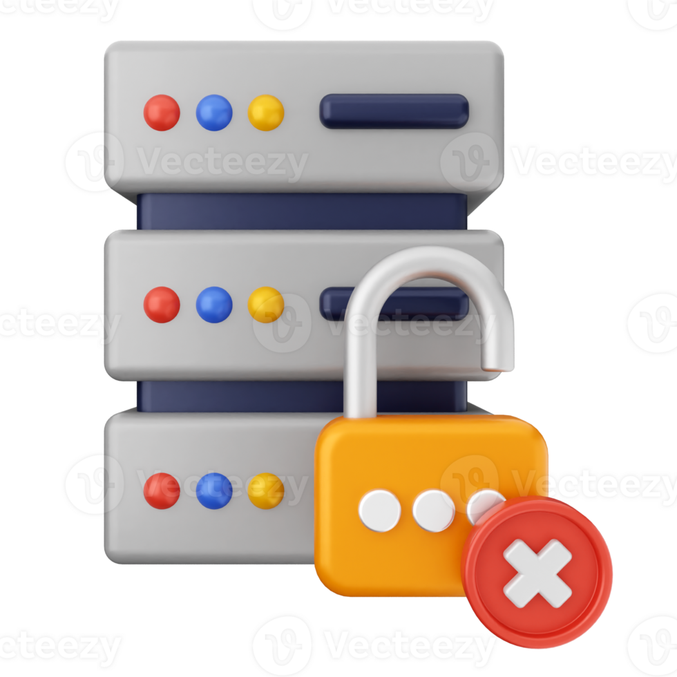 A server with a padlock and a red cross png