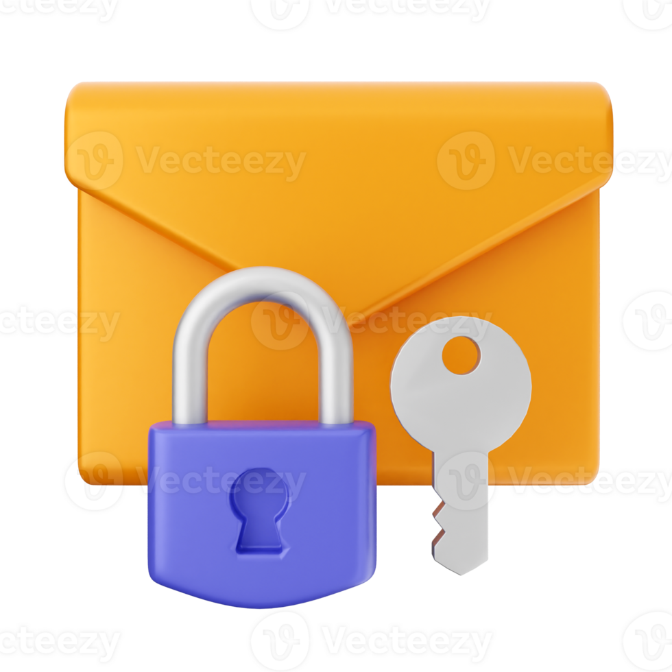 An orange envelope with a key and a lock png