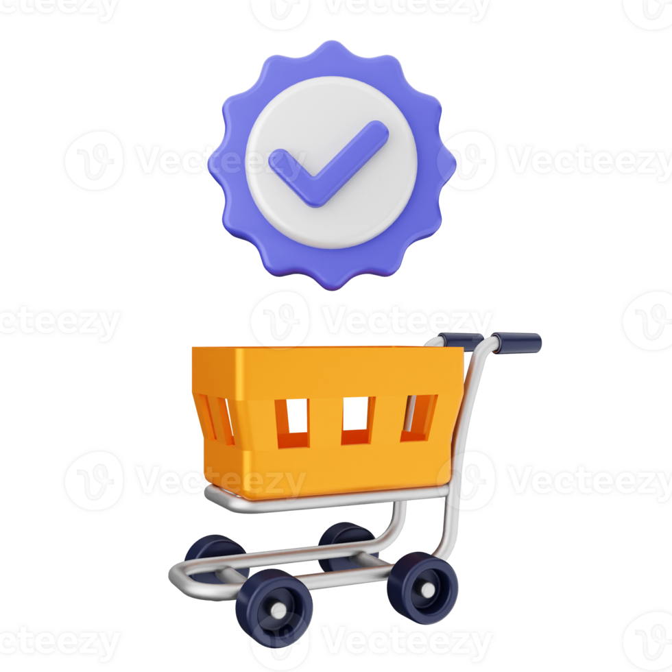 A shopping cart with a check mark and a button png