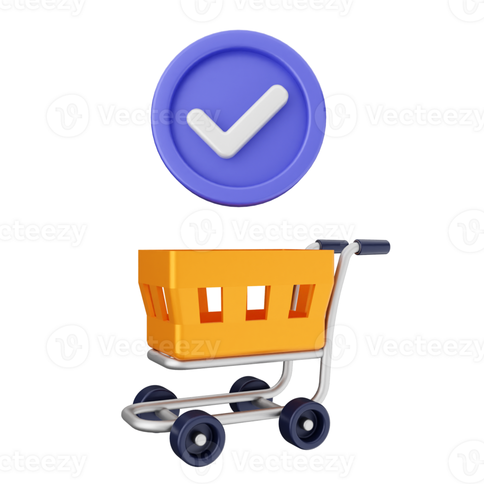 A shopping cart with a check mark and a button png