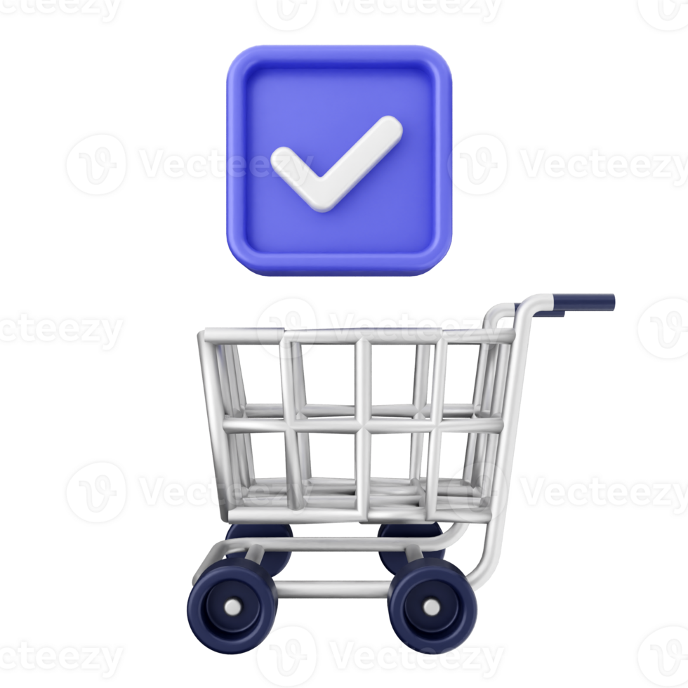 A shopping cart with a check mark and a blue button png