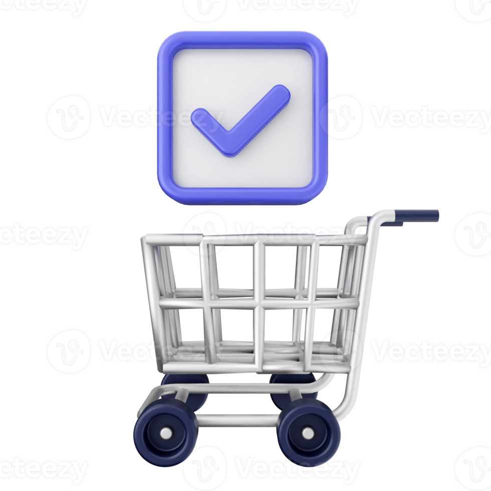 A shopping cart with a check mark and a blue button png