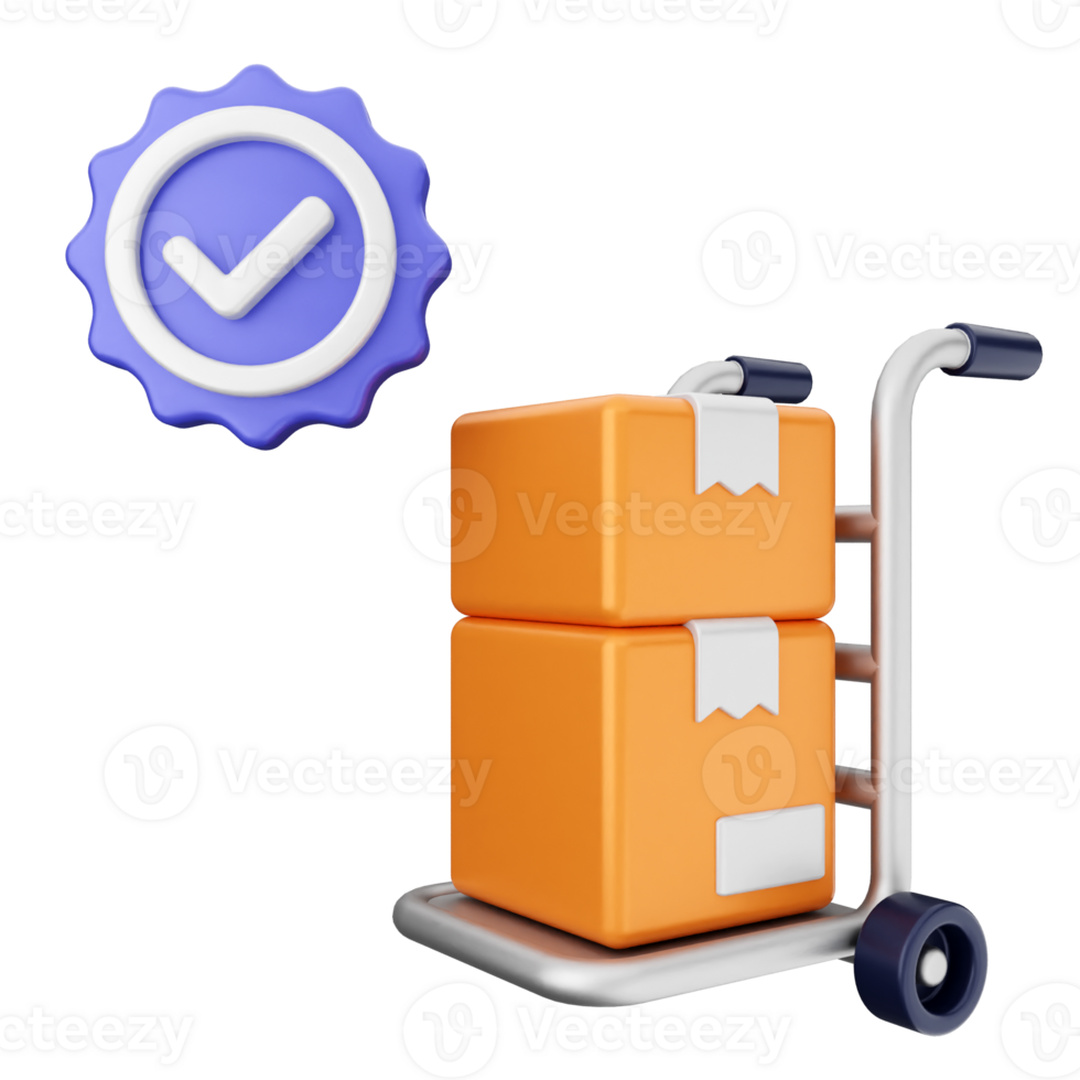 A cart with boxes and a check mark png