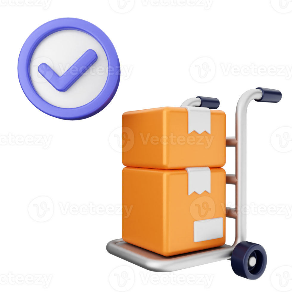 A cart with boxes and a check mark png
