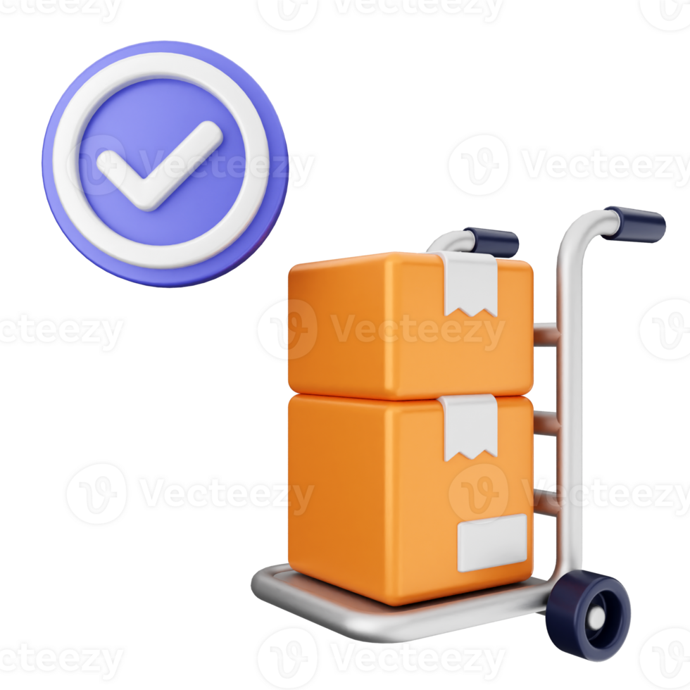 A cart with boxes and a check mark png