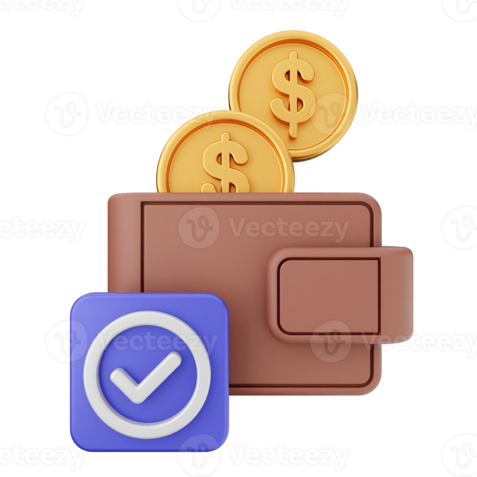 Wallet icon with coins and check mark png