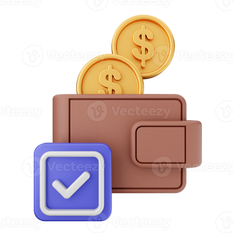 Wallet icon with coins and check mark png