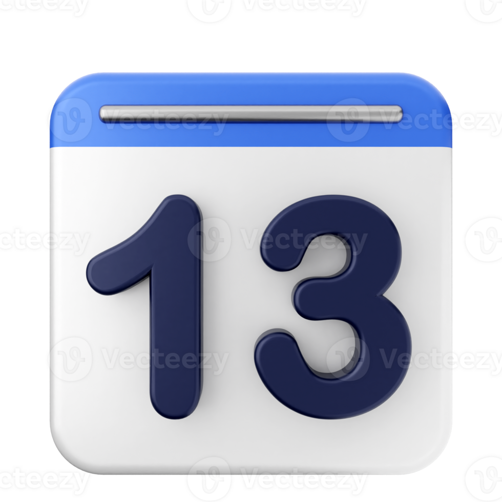 A blue and white calendar icon with the number 13 png