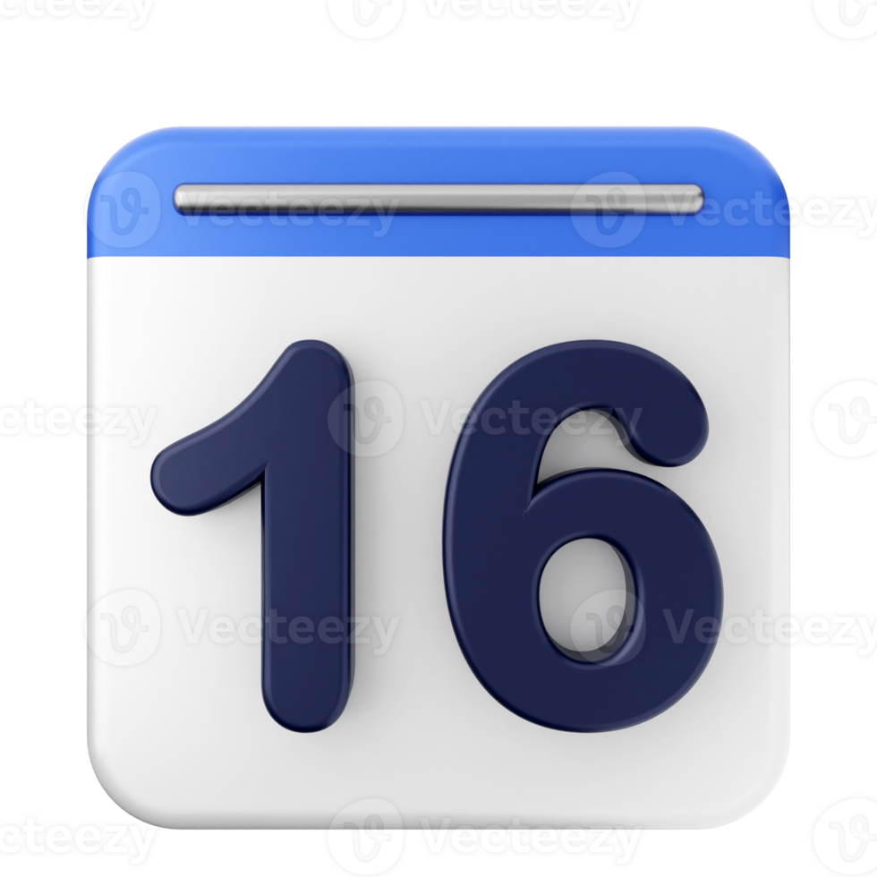 A blue and white calendar icon with the number 16 png