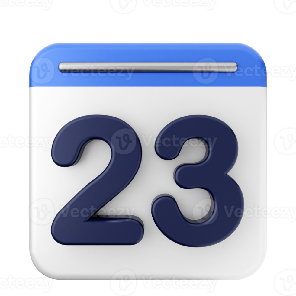 A blue and white calendar icon with the number 23 png