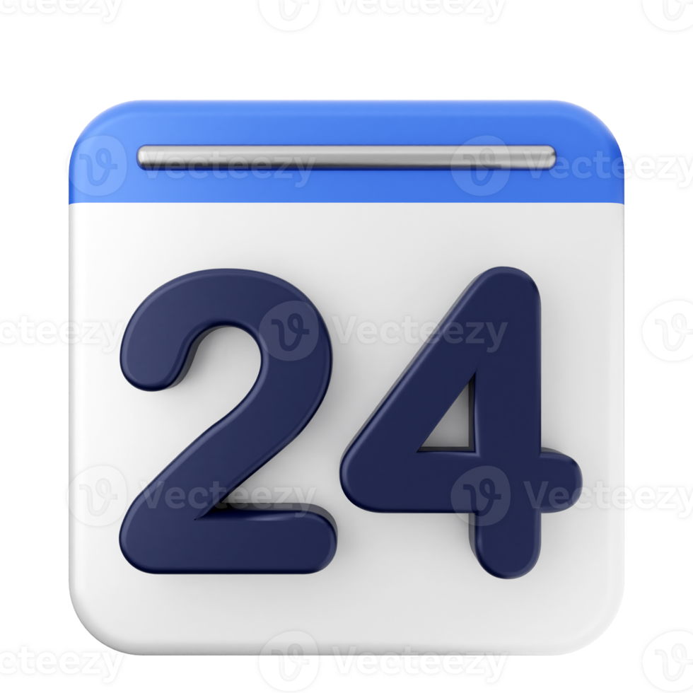 A blue and white calendar icon with the number 24 png