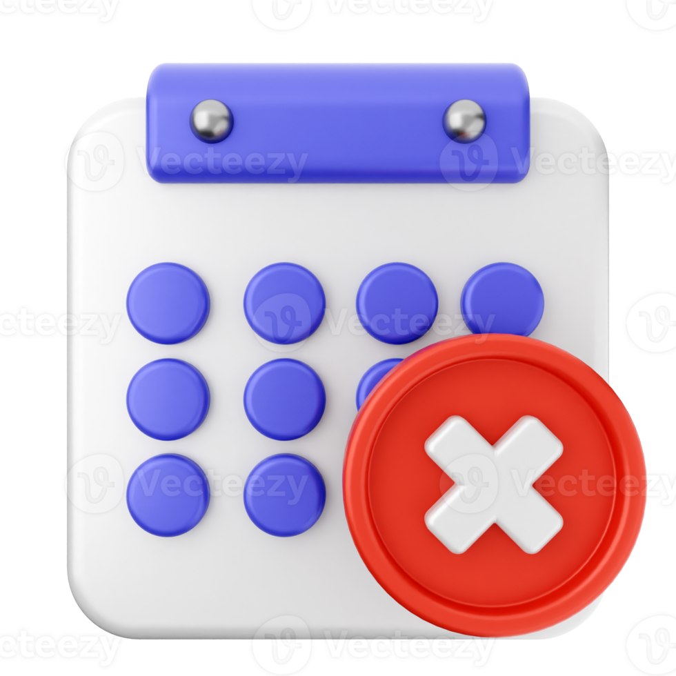 A calendar with a red cross and a blue dot png