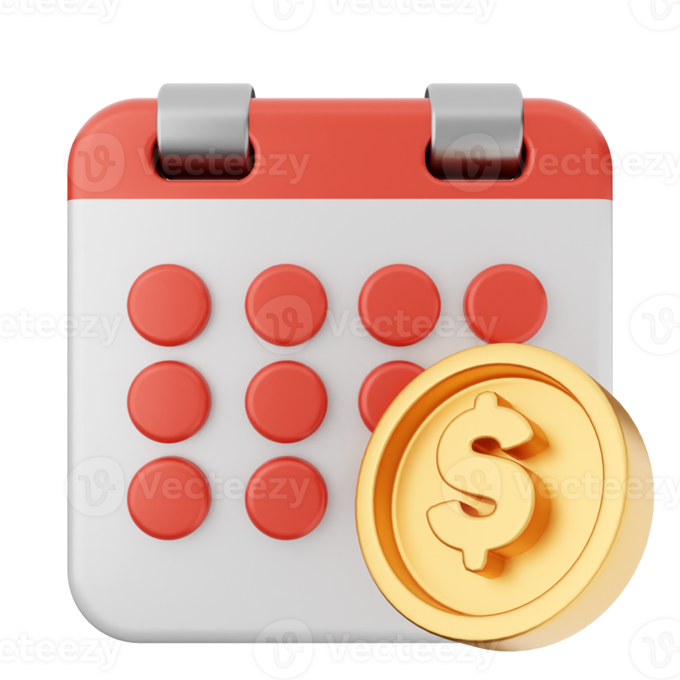 A calendar with a dollar coin and a calendar icon png
