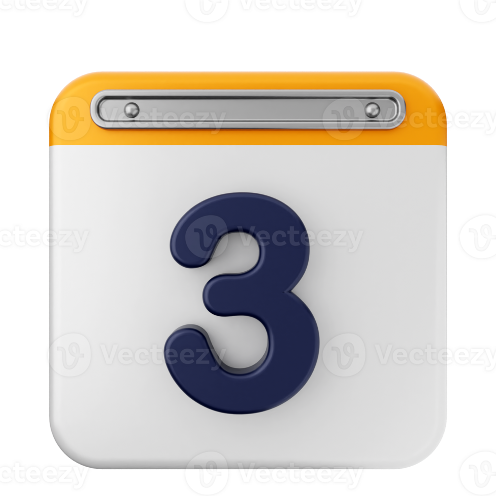 A white and blue calendar icon with the number three png