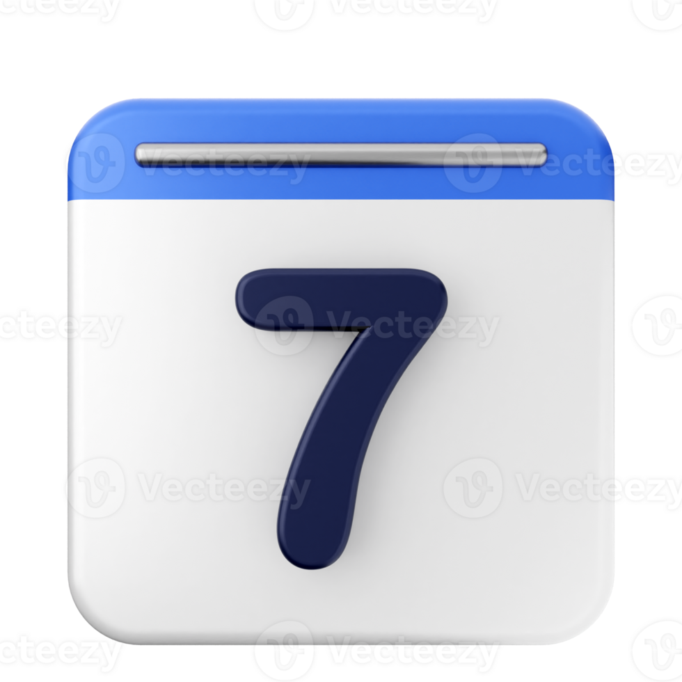 A blue and white calendar icon with the number seven png