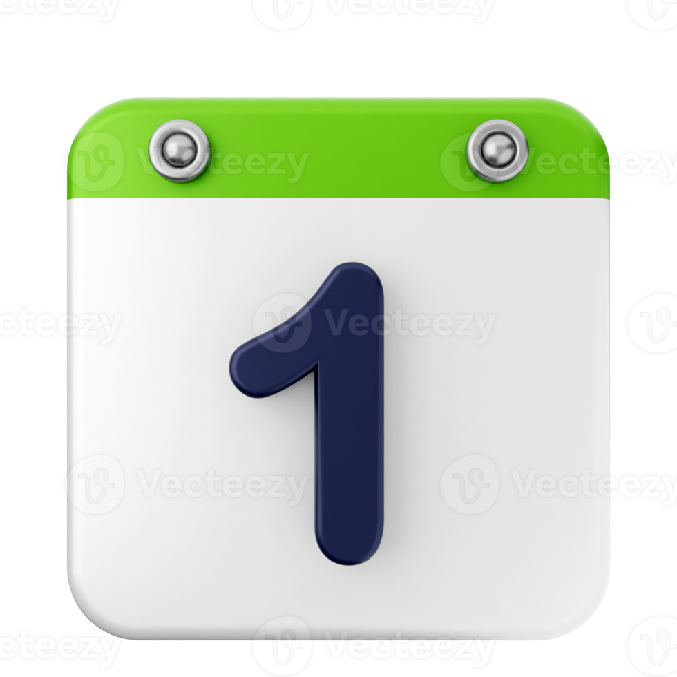 A white and green calendar with the number one png