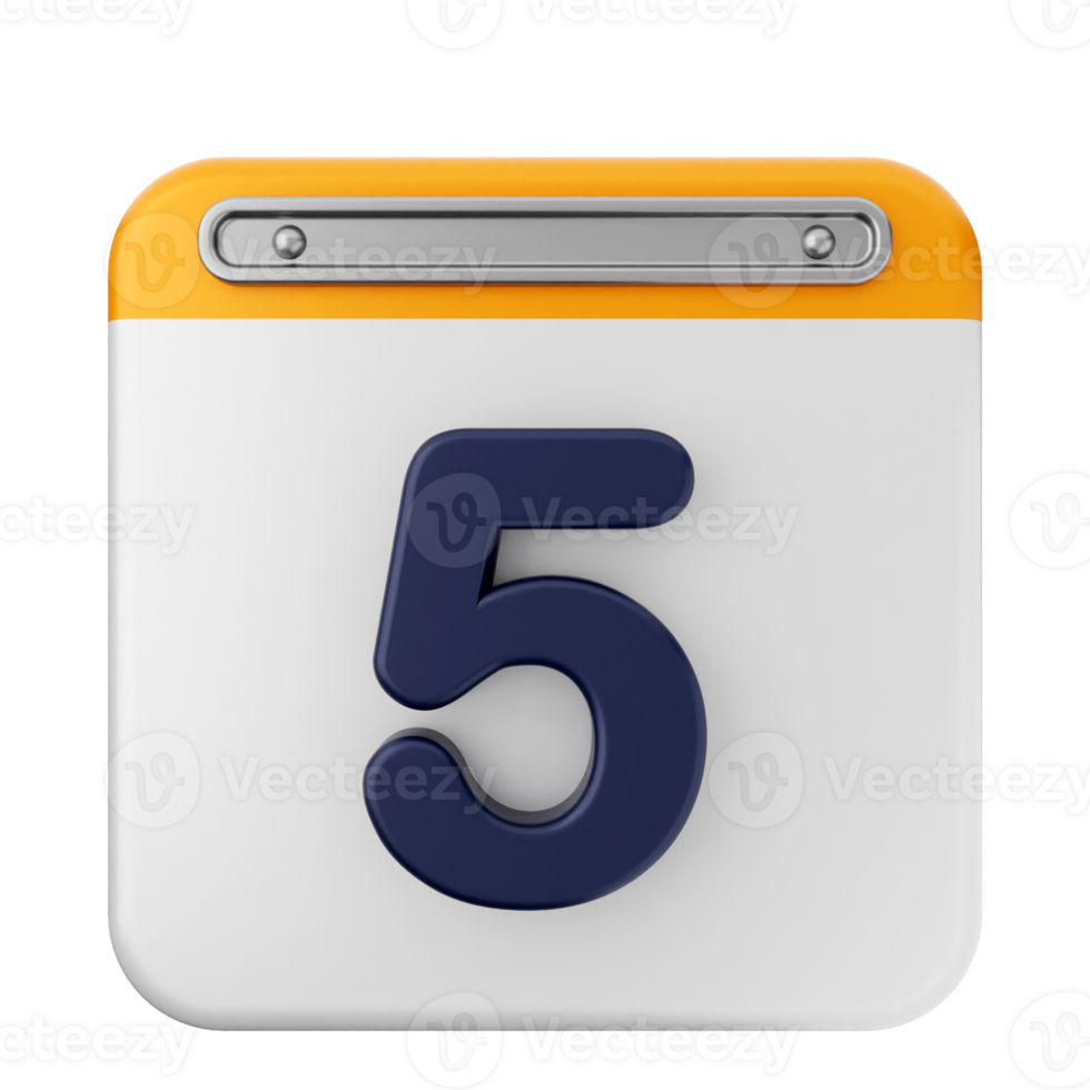 A white and blue calendar icon with the number five png